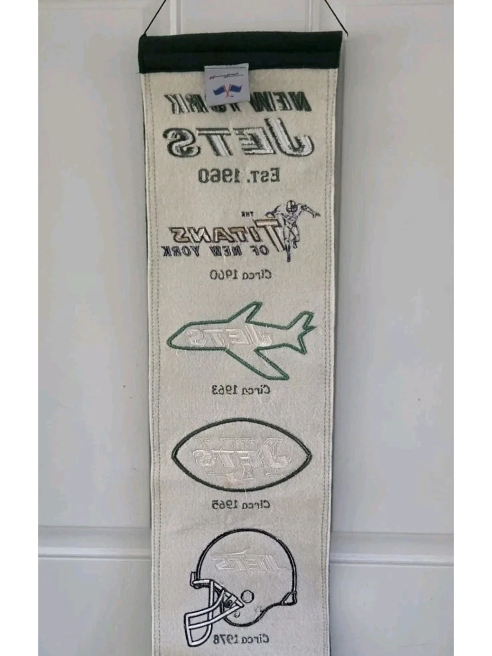 New York Jets Logo Evolution Heritage Banner Winning Streak Wool Hanging